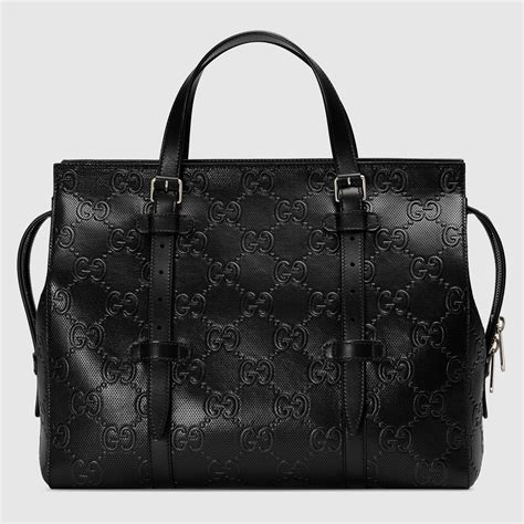 gucci black leather embossed gg print handbag|Gucci small shoulder bag black.